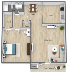 Falls of Braeswood - 1 Bedroom Apartment Floor Plan in Houston