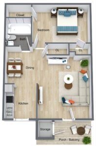 Falls of Braeswood - 1 Bedroom 1 Bath 680 sq.Ft Apartment Layout